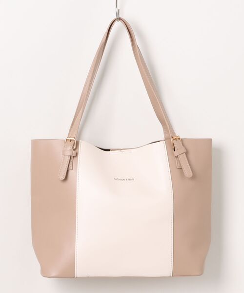 TONE SELECT GOODS(トーンセレクトグッズ)の「urbanfemine./A4サイズ収納 シンプル・バイカラー 合成皮革トートバッグ U7594(トートバッグ・レディース・ベージュ/ホワイト/ブラウン/ブラック・FREE)」の1枚目の写真