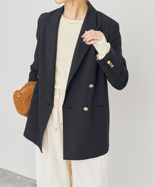 Spick & Span（スピックアンドスパン）の「《新色有り / 追加》プレーンウィーブダブルブレストジャケット（テーラードジャケット・レディース・ネイビー/カーキ・38/36/34/40）」の2枚目の写真