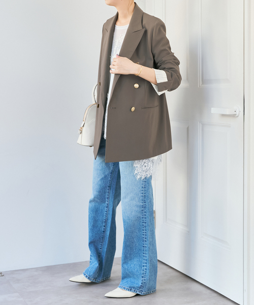 Spick & Span（スピックアンドスパン）の「《新色有り / 追加》プレーンウィーブダブルブレストジャケット（テーラードジャケット・レディース・ネイビー/カーキ・38/36/34/40）」の5枚目の写真