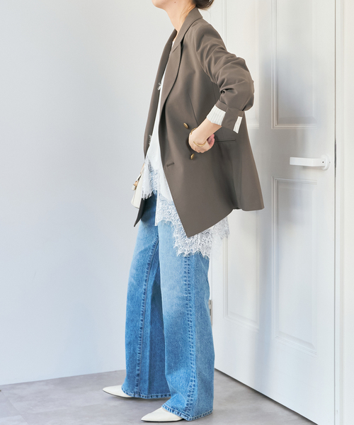 Spick & Span（スピックアンドスパン）の「《新色有り / 追加》プレーンウィーブダブルブレストジャケット（テーラードジャケット・レディース・ネイビー/カーキ・38/36/34/40）」の6枚目の写真