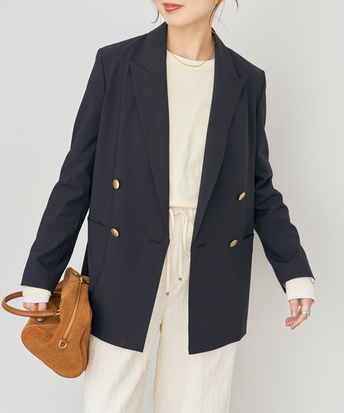 Spick & Span（スピックアンドスパン）の「《新色有り / 追加》プレーンウィーブダブルブレストジャケット（テーラードジャケット・レディース・ネイビー/カーキ・38/36/34/40）」の8枚目の写真