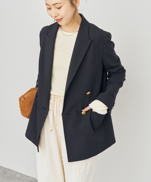 Spick & Span（スピックアンドスパン）の「《新色有り / 追加》プレーンウィーブダブルブレストジャケット（テーラードジャケット・レディース・ネイビー/カーキ・38/36/34/40）」の9枚目の写真