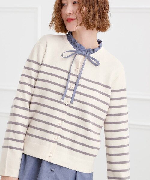 grove（グローブ）の「【洗える】毛玉軽減クルーネックカーディガン（カーディガン/ボレロ・レディース・ネイビー/オレンジ系/ホワイト系5/オフホワイト・02/03）」の3枚目の写真