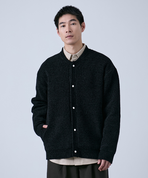 HUIS 遠州織物　SUVINスウェットリブカーディガン　ブラック HUIS 遠州織物 SUVINスウェットリブカーディガン ブラック