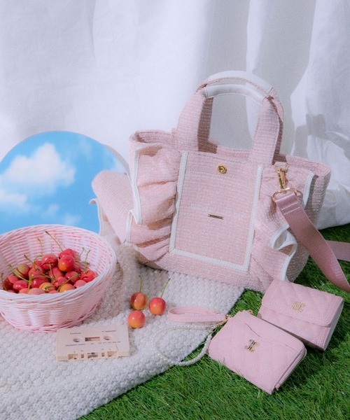 JILL by JILL STUART（ジルバイジルスチュアート）の「パステルツイードフレームフリルトートバッグ（トートバッグ・レディース・ブルー/ピンク/パープル/イエロー・FREE）」の7枚目の写真