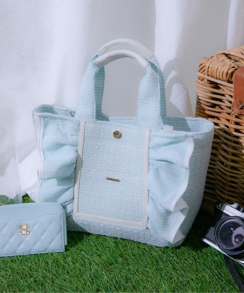 JILL by JILL STUART（ジルバイジルスチュアート）の「パステルツイードフレームフリルトートバッグ（トートバッグ・レディース・ブルー/ピンク/パープル/イエロー・FREE）」の6枚目の写真