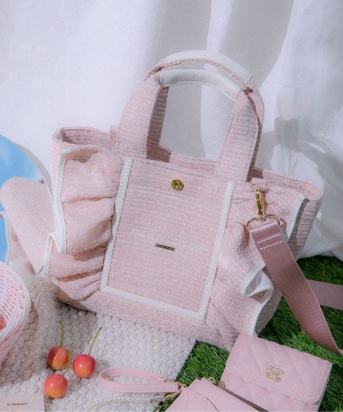 JILL by JILL STUART（ジルバイジルスチュアート）の「パステルツイードフレームフリルトートバッグ（トートバッグ・レディース・ブルー/ピンク/パープル/イエロー・FREE）」の8枚目の写真