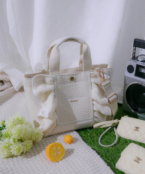 JILL by JILL STUART（ジルバイジルスチュアート）の「パステルツイードフレームフリルトートバッグ（トートバッグ・レディース・ブルー/ピンク/パープル/イエロー・FREE）」の12枚目の写真