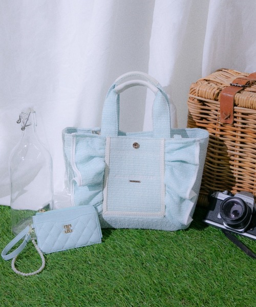 JILL by JILL STUART（ジルバイジルスチュアート）の「パステルツイードフレームフリルトートバッグ（トートバッグ・レディース・ブルー/ピンク/パープル/イエロー・FREE）」の5枚目の写真