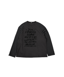 MEA（メア）の「LETTERING STRIPED RAGLAN TOP [DARK GREY]（Tシャツ/カットソー）」