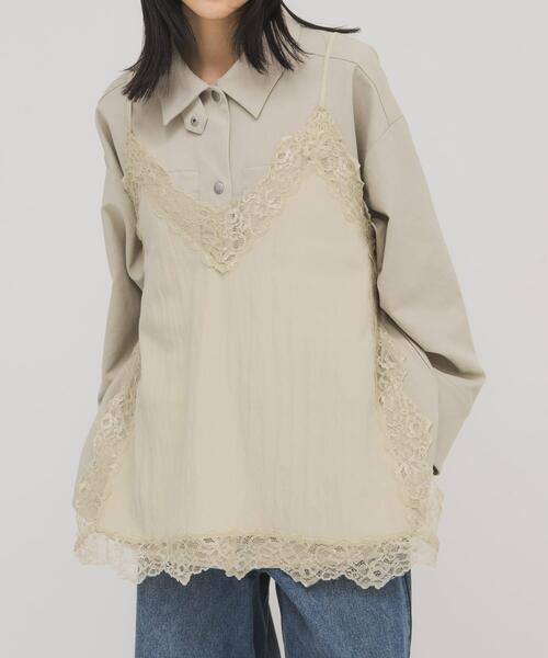 KBF（ケイビーエフ）の「ヴィンテージライクレースキャミソール（キャミソール・レディース・ブラウン/アイボリー/ベージュ・ONE）」の4枚目の写真