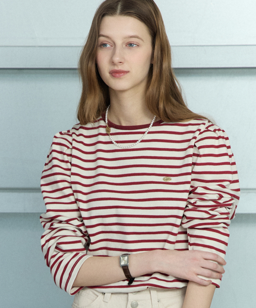 NONLOCAL(ノンローカル)の「Stripe Puff Long Sleeve - Wine(Tシャツ/カットソー・レディース・その他・FREE)」の1枚目の写真