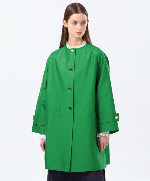 MACKINTOSH PHILOSOPHY(マッキントッシュ フィロソフィー)の「【LEE4月号/蛯原友里さん着用】【WELBURY NO COLLAR(ウェルベリーノーカーラー)】ダブルクロス製(ノーカラーコート・レディース・ダークネイビー/ブラウン系その他4/グリーン/ベージュ・38/36)」の4枚目の写真