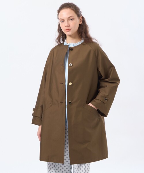 MACKINTOSH PHILOSOPHY(マッキントッシュ フィロソフィー)の「【LEE4月号/蛯原友里さん着用】【WELBURY NO COLLAR(ウェルベリーノーカーラー)】ダブルクロス製(ノーカラーコート・レディース・ダークネイビー/ブラウン系その他4/グリーン/ベージュ・38/36)」の2枚目の写真