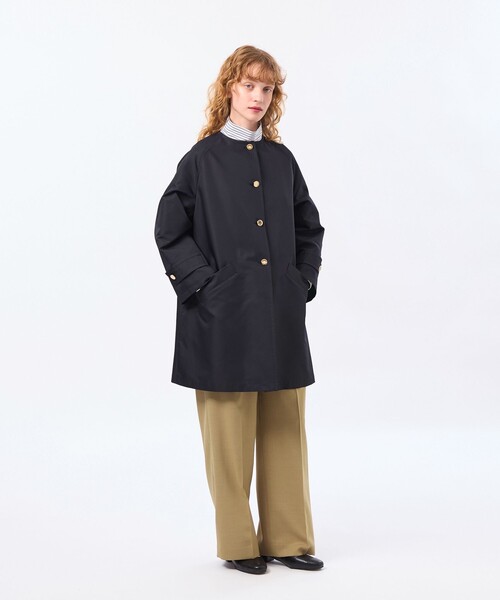 MACKINTOSH PHILOSOPHY(マッキントッシュ フィロソフィー)の「【LEE4月号/蛯原友里さん着用】【WELBURY NO COLLAR(ウェルベリーノーカーラー)】ダブルクロス製(ノーカラーコート・レディース・ダークネイビー/ブラウン系その他4/グリーン/ベージュ・38/36)」の5枚目の写真