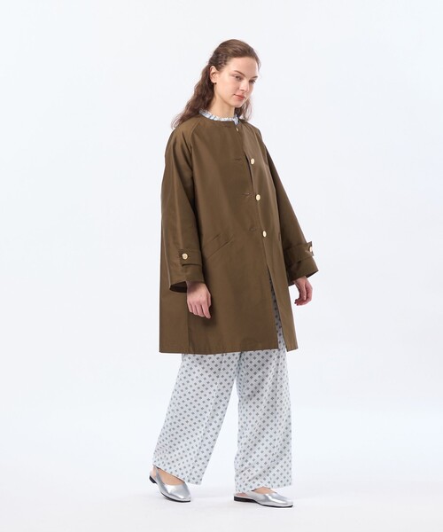 MACKINTOSH PHILOSOPHY(マッキントッシュ フィロソフィー)の「【LEE4月号/蛯原友里さん着用】【WELBURY NO COLLAR(ウェルベリーノーカーラー)】ダブルクロス製(ノーカラーコート・レディース・ダークネイビー/ブラウン系その他4/グリーン/ベージュ・38/36)」の7枚目の写真
