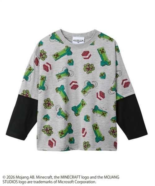 QUNTSTYLE(キュントスタイル)の「【MINECRAFT】重ね着風長袖プリントTシャツ(Tシャツ/カットソー・キッズ・グレー/オフホワイト・110/120/130/140/150/160)」の1枚目の写真