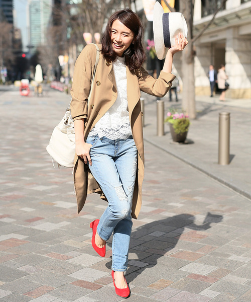 GLOBAL WORK（グローバルワーク）の「ノーカラー2WAYトレンチ/708348（トレンチコート・レディース・ブルー/カーキ/ベージュ/ネイビー・SMALL/LARGE/MEDIUM）」の20枚目の写真