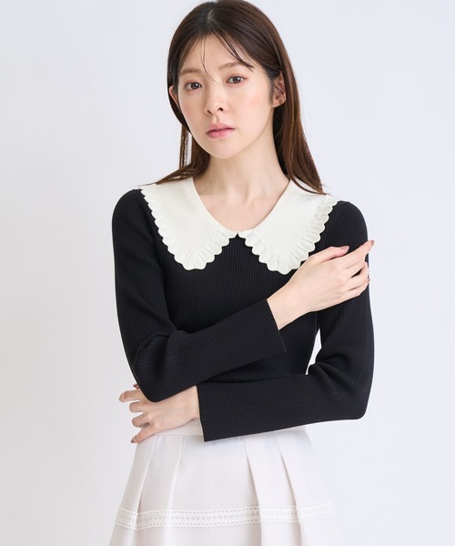 NOELA（ノエラ）の「襟付きアイレットニット（ニット/セーター・レディース・ブラック/オフホワイト・フリー）」の3枚目の写真