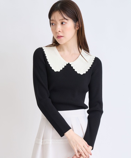 NOELA（ノエラ）の「襟付きアイレットニット（ニット/セーター・レディース・ブラック/オフホワイト・フリー）」の4枚目の写真