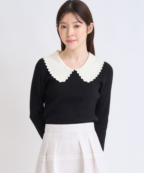 NOELA（ノエラ）の「襟付きアイレットニット（ニット/セーター・レディース・ブラック/オフホワイト・フリー）」の5枚目の写真