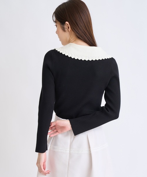 NOELA（ノエラ）の「襟付きアイレットニット（ニット/セーター・レディース・ブラック/オフホワイト・フリー）」の6枚目の写真