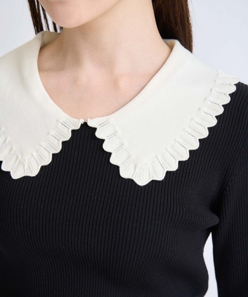 NOELA（ノエラ）の「襟付きアイレットニット（ニット/セーター・レディース・ブラック/オフホワイト・フリー）」の7枚目の写真
