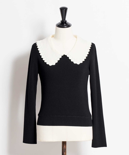 NOELA（ノエラ）の「襟付きアイレットニット（ニット/セーター・レディース・ブラック/オフホワイト・フリー）」の10枚目の写真