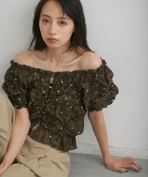 累計販売数3万枚!/再追加/着痩せ◎】クシュクシュブラウス（シャツ