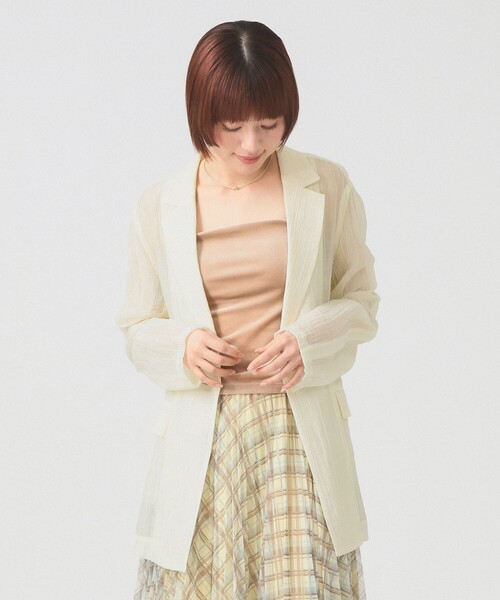 Ray BEAMS(レイビームス)の「【7/31再値下げ】シアー 1ボタン シングル ジャケット(テーラードジャケット・レディース・ダークブラウン/ホワイト系その他6・1/0)」の6枚目の写真