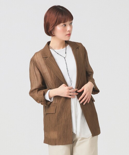 Ray BEAMS(レイビームス)の「【7/31再値下げ】シアー 1ボタン シングル ジャケット(テーラードジャケット・レディース・ダークブラウン/ホワイト系その他6・1/0)」の10枚目の写真