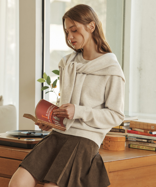 ZEROSTREET（ゼロストリート）の「[5カラー] カシミヤウールスウェット＆ショールセット（ニット/セーター・レディース・アイボリー/オリーブ/ブラック/ダークグレー/PINK・SMALL/MEDIUM/LARGE）」の10枚目の写真