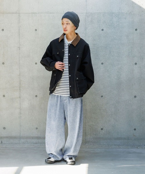 PBLIM（ページボーイリム）の「《UNISEX/まるでデニム見え！/紫外線カット/ストレッチ》マルデニイージーワイドパンツ（デニムパンツ・レディース・ブラック/ブルー・LARGE/MEDIUM）」の10枚目の写真