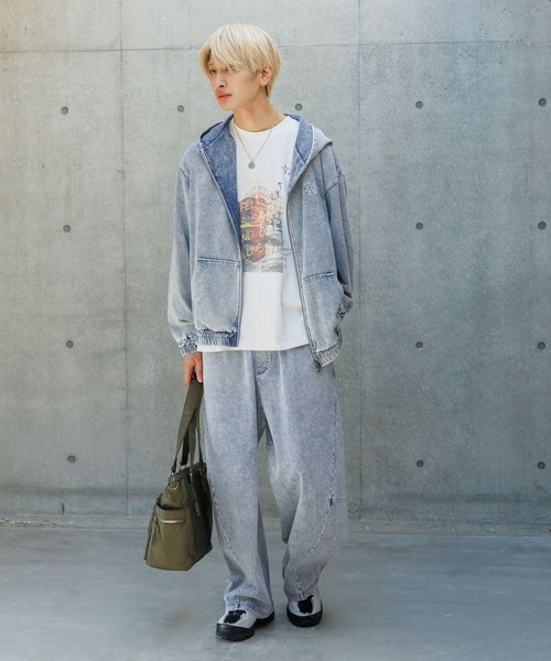 PBLIM（ページボーイリム）の「《UNISEX/まるでデニム見え！/紫外線カット/ストレッチ》マルデニイージーワイドパンツ（デニムパンツ・レディース・ブラック/ブルー・LARGE/MEDIUM）」の8枚目の写真