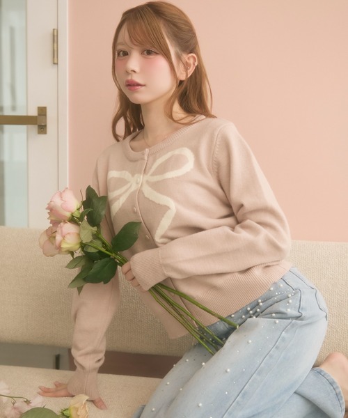 TITTY&CO.（ティティーアンドコー）の「リボンニットカーディガン（カーディガン/ボレロ・レディース・グレー/ピンクベージュ/アイボリー/ピンク・FREE）」の21枚目の写真