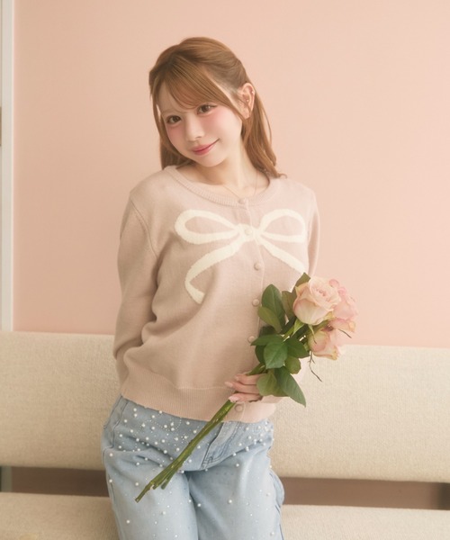 TITTY&CO.（ティティーアンドコー）の「リボンニットカーディガン（カーディガン/ボレロ・レディース・グレー/ピンクベージュ/アイボリー/ピンク・FREE）」の14枚目の写真