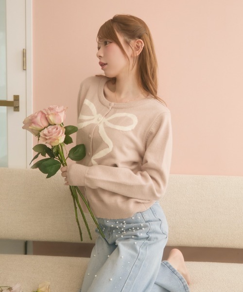 TITTY&CO.（ティティーアンドコー）の「リボンニットカーディガン（カーディガン/ボレロ・レディース・グレー/ピンクベージュ/アイボリー/ピンク・FREE）」の22枚目の写真