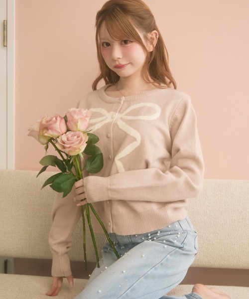 TITTY&CO.（ティティーアンドコー）の「リボンニットカーディガン（カーディガン/ボレロ・レディース・グレー/ピンクベージュ/アイボリー/ピンク・FREE）」の20枚目の写真