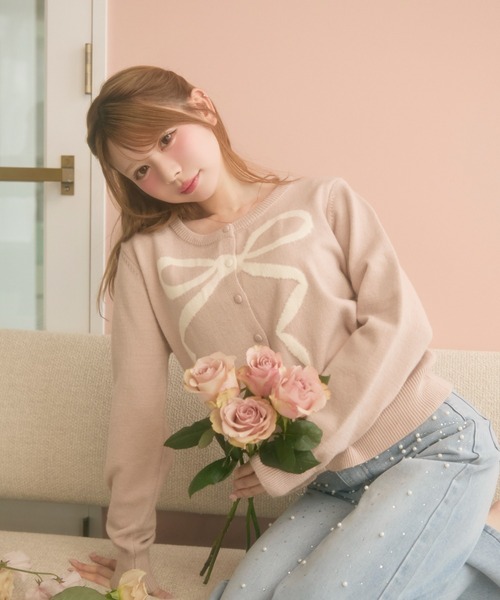 TITTY&CO.（ティティーアンドコー）の「リボンニットカーディガン（カーディガン/ボレロ・レディース・グレー/ピンクベージュ/アイボリー/ピンク・FREE）」の12枚目の写真