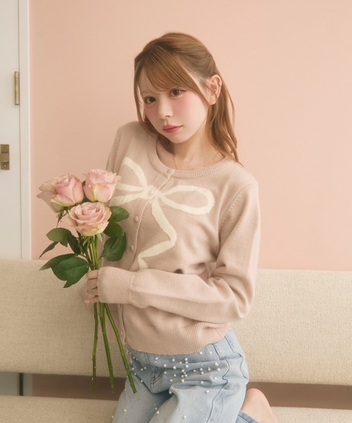 TITTY&CO.（ティティーアンドコー）の「リボンニットカーディガン（カーディガン/ボレロ・レディース・グレー/ピンクベージュ/アイボリー/ピンク・FREE）」の13枚目の写真