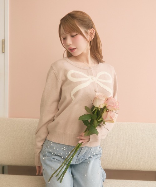 TITTY&CO.（ティティーアンドコー）の「リボンニットカーディガン（カーディガン/ボレロ・レディース・グレー/ピンクベージュ/アイボリー/ピンク・FREE）」の15枚目の写真