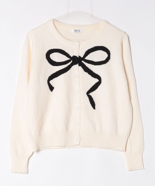 TITTY&CO.（ティティーアンドコー）の「リボンニットカーディガン（カーディガン/ボレロ・レディース・グレー/ピンクベージュ/アイボリー/ピンク・FREE）」の7枚目の写真