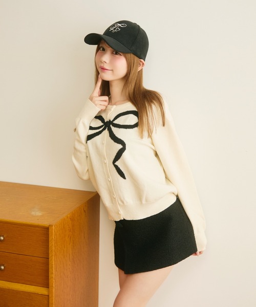 TITTY&CO.（ティティーアンドコー）の「リボンニットカーディガン（カーディガン/ボレロ・レディース・グレー/ピンクベージュ/アイボリー/ピンク・FREE）」の9枚目の写真