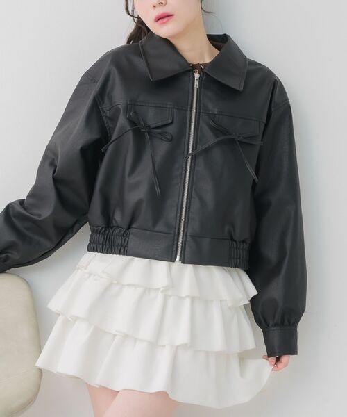 ems excite（エムズエキサイト）の「レースパッチ付FレザーBZ（ブルゾン・レディース・ブラック/ブラウン・FREE）」の2枚目の写真