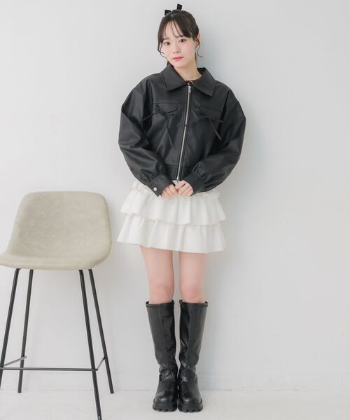 ems excite（エムズエキサイト）の「レースパッチ付FレザーBZ（ブルゾン・レディース・ブラック/ブラウン・FREE）」の5枚目の写真