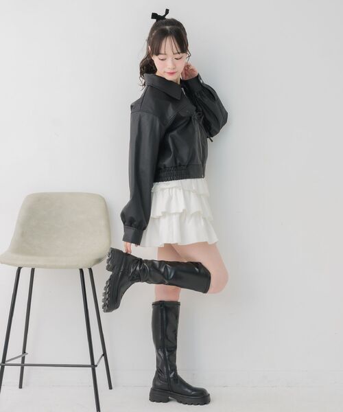 ems excite（エムズエキサイト）の「レースパッチ付FレザーBZ（ブルゾン・レディース・ブラック/ブラウン・FREE）」の6枚目の写真