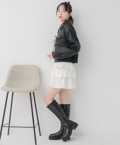 ems excite（エムズエキサイト）の「レースパッチ付FレザーBZ（ブルゾン・レディース・ブラック/ブラウン・FREE）」の8枚目の写真