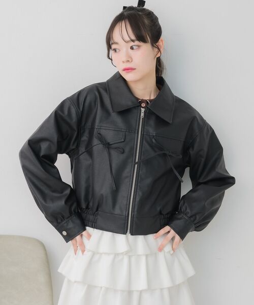 ems excite（エムズエキサイト）の「レースパッチ付FレザーBZ（ブルゾン・レディース・ブラック/ブラウン・FREE）」の9枚目の写真