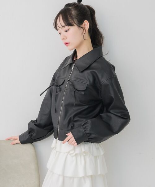 ems excite（エムズエキサイト）の「レースパッチ付FレザーBZ（ブルゾン・レディース・ブラック/ブラウン・FREE）」の12枚目の写真