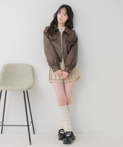 ems excite（エムズエキサイト）の「レースパッチ付FレザーBZ（ブルゾン・レディース・ブラック/ブラウン・FREE）」の13枚目の写真